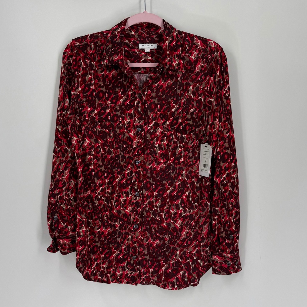 Equipment Slim Signature Silk Shirt Merlot Multi Abstract Leopard 19-3-005663 S